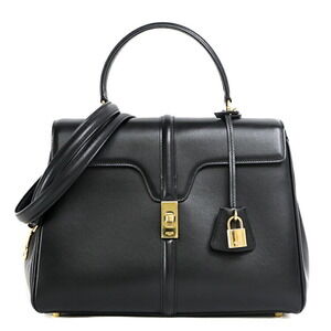 Celine Seize Handbag Shoulder Bag Black Calfskin Leather Top Handles Designer